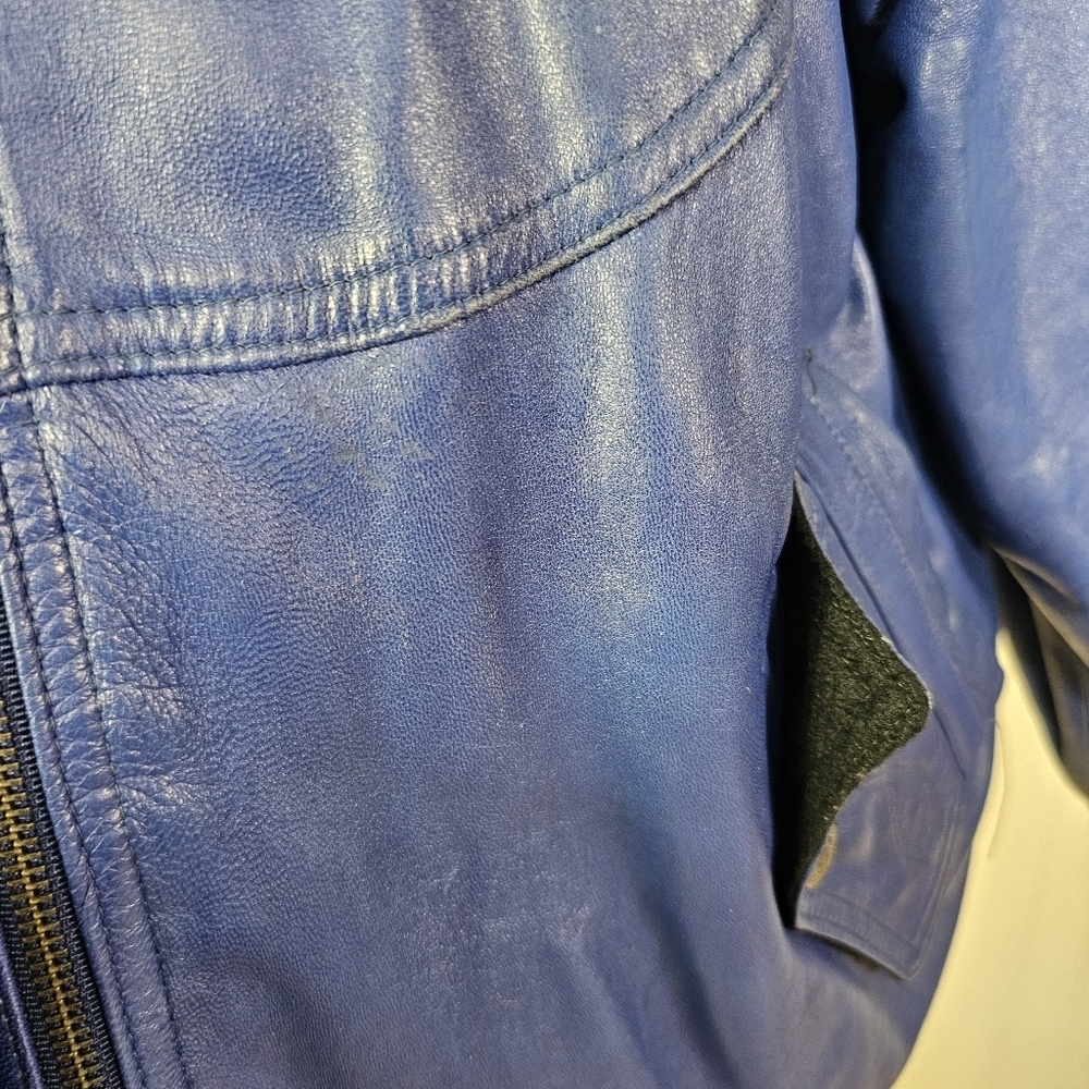 Vintage La Nouvelle Renaissance Playful Oversized Blue Leather Jacket  Large - Picture 10 of 14